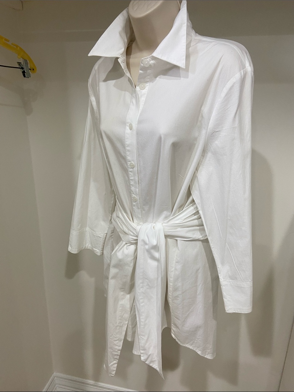 Classic White Button-Down Shirt with Waist Tie
